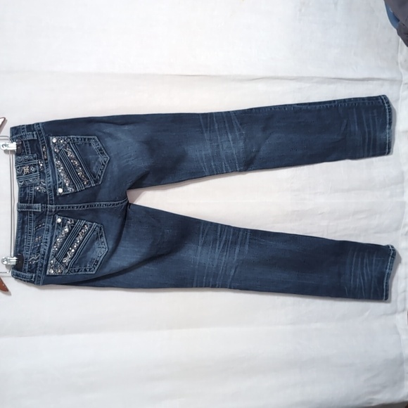 Miss Me Signature Straight Jeans Medium Blue Wash Midrise Bling Back Size 29 - Picture 6 of 9